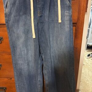 GAP Women's Blue Flare Jeans with Cream Drawstring